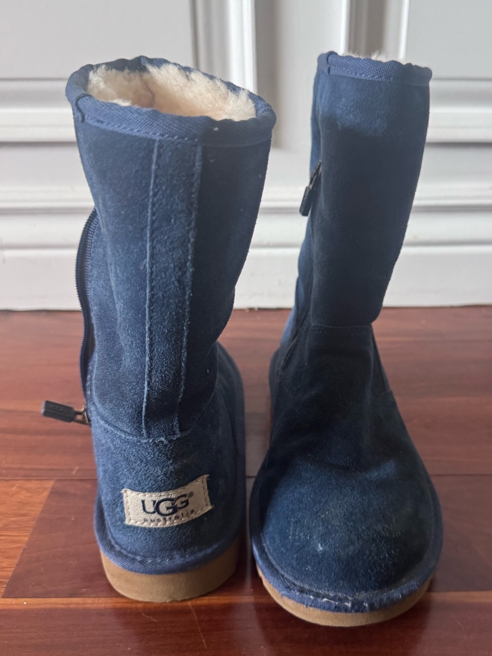 UGG Kids Navy Suede Shearling-Lined Mid-Calf Boots